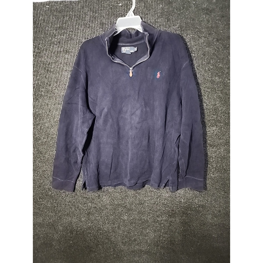 Ralph Lauren Polo Sweater Mens Extra Large Black Quarter Zip Sweatshirt XL‎